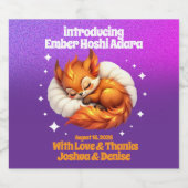 Cute Fox Asleep in Leaves Baby Shower Schaumweinetikett (Einzelnes Label)