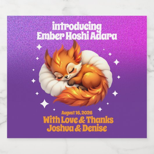 Cute Fox Asleep in Leaves Baby Shower Schaumweinetikett (Einzelnes Label)