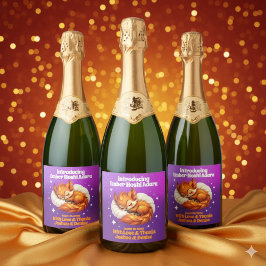 Cute Fox Asleep in Leaves Baby Shower Schaumweinetikett