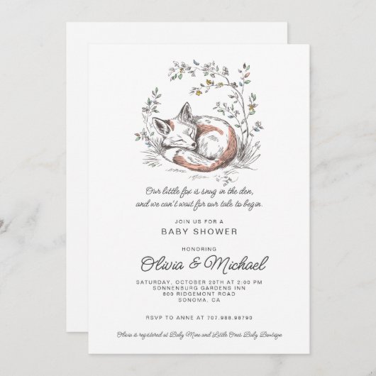Cute Fox Baby Shower Einladung (Vorne/Hinten)