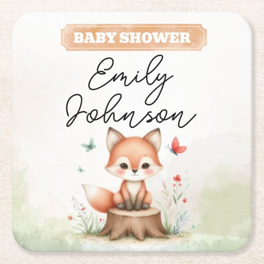 Cute fox baby shower  rechteckiger pappuntersetzer (Vorderseite)