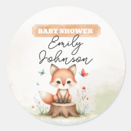 Cute fox baby shower  runder aufkleber