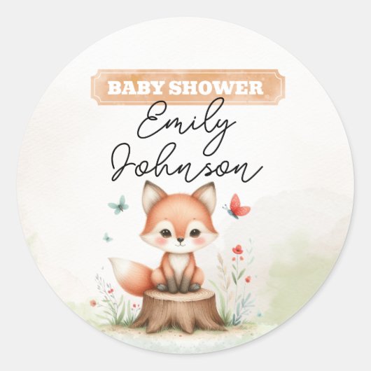 Cute fox baby shower  runder aufkleber (Vorderseite)
