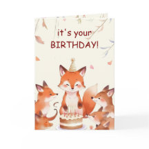 Cute Fox Birthday Card for Kids