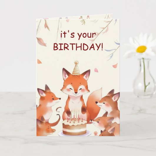 Cute Fox Birthday Card for Kids Karte (Kleine Pflanze)