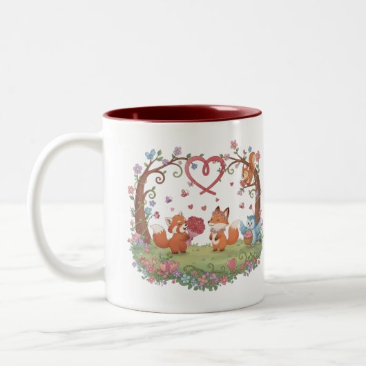 Cute Fox Couple Love Heart Mug Zweifarbige Tasse (Links)