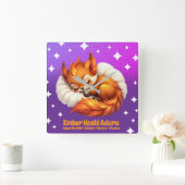Cute Fox Cub Asleep in Starry Night Sky Natal Quadratische Wanduhr (Zuhause)