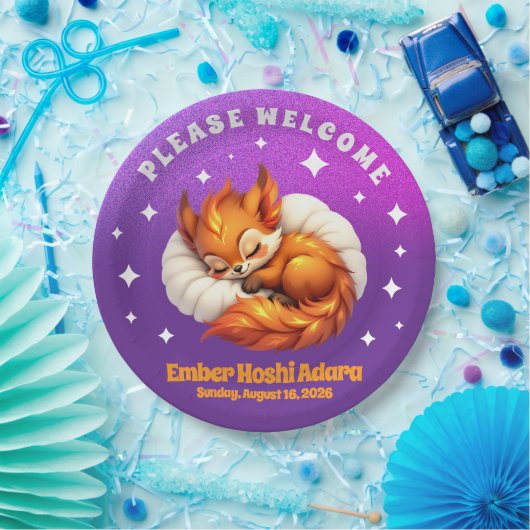 Cute Fox Cub Asleep in Starry Night Sky Pappteller (Party)