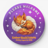 Cute Fox Cub Asleep in Starry Night Sky Pappteller (Vorderseite)