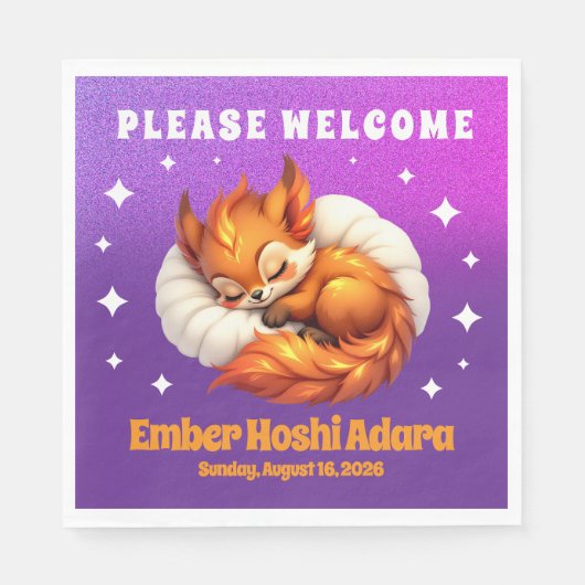 Cute Fox Cub Asleep in Starry Night Sky Serviette (Vorderseite)