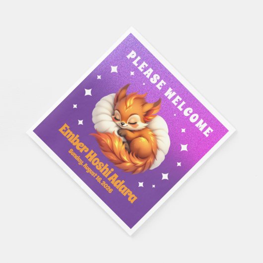 Cute Fox Cub Asleep in Starry Night Sky Serviette (Ecke)