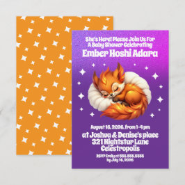 Cute Fox Cub Asleep in Starry Sky Baby Shower Einladung