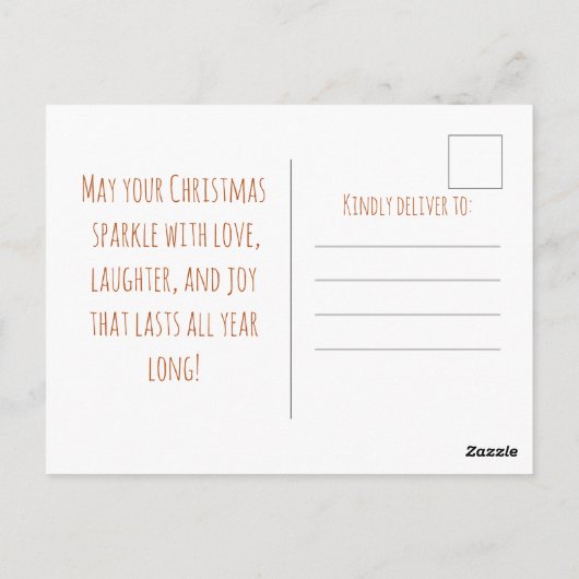 Cute fox decorating a small Christmas tree, Postkarte (Rückseite)