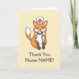 Cute Fox Drawing Thank You Card for Nurse Template Dankeskarte