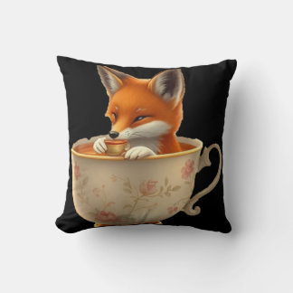 Cute fox drinking tea kissen