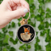 Cute Fox Drinking Tea on Groomsmen Gift Schlüsselanhänger (Hand)