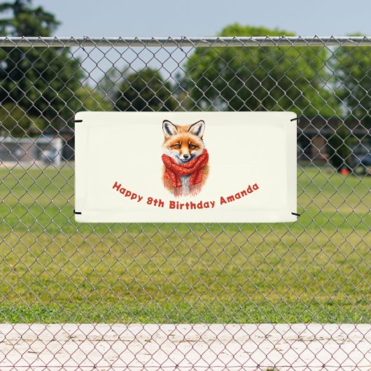 Cute Fox in a Red Scarf Autumn Image Birthday Banner (InSitu)