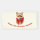 Cute Fox in a Red Scarf Autumn Image Birthday Banner (Horizontal)