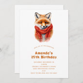 Cute Fox in a Red Scarf Autumn Image Birthday Einladung (Vorne/Hinten)