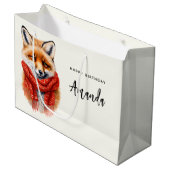 Cute Fox in a Red Scarf Autumn Image Birthday Große Geschenktüte (Vorderseite Schrägansicht)