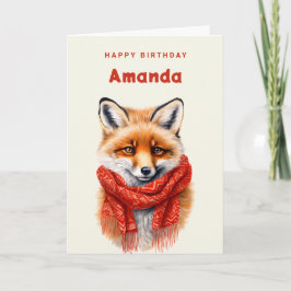 Cute Fox in a Red Scarf Autumn Image Birthday Karte