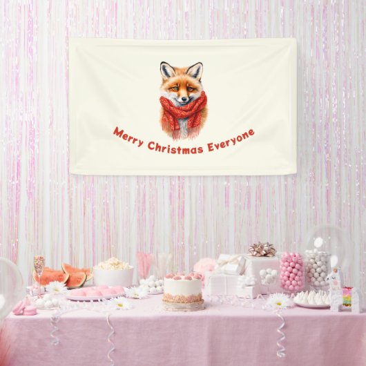 Cute Fox in a Red Scarf Autumn Image Christmas Banner (Party)