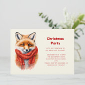 Cute Fox in a Red Scarf Autumn Image Christmas Einladung (Stehend Vorderseite)