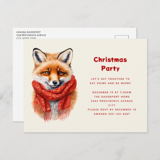 Cute Fox in a Red Scarf Autumn Image Christmas Einladungspostkarte (Vorne/Hinten)