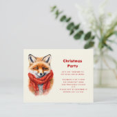 Cute Fox in a Red Scarf Autumn Image Christmas Einladungspostkarte (Stehend Vorderseite)