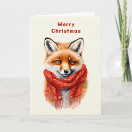 Cute Fox in a Red Scarf Autumn Image Feiertagskarte