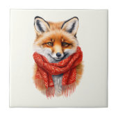 Cute Fox in a Red Scarf Autumn Image Fliese (Vorderseite)