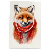 Cute Fox in a Red Scarf Autumn Image Mittlere Geschenktüte (Rückseite)