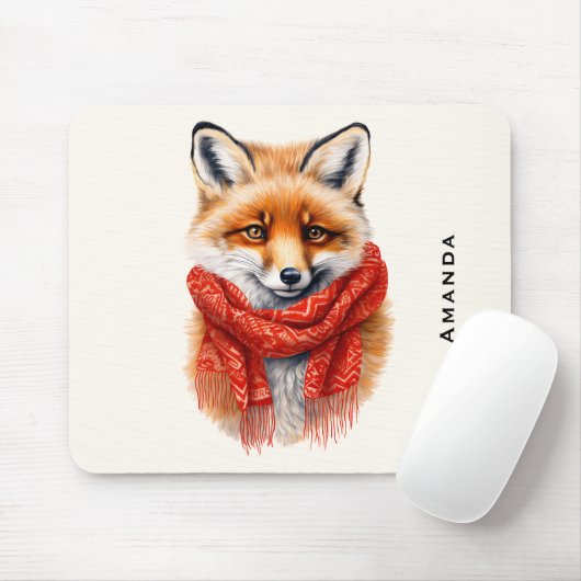 Cute Fox in a Red Scarf Autumn Image Mousepad (Mit Mouse)