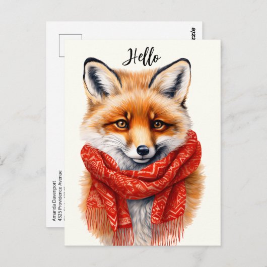 Cute Fox in a Red Scarf Autumn Image Postkarte (Vorne/Hinten)