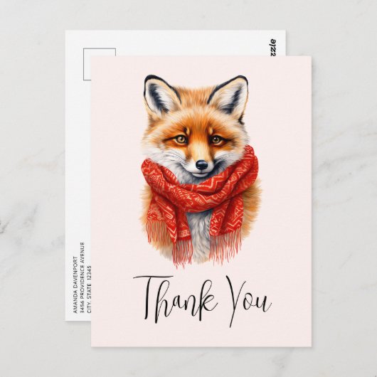 Cute Fox in a Red Scarf Autumn Image Thank You Postkarte (Vorne/Hinten)