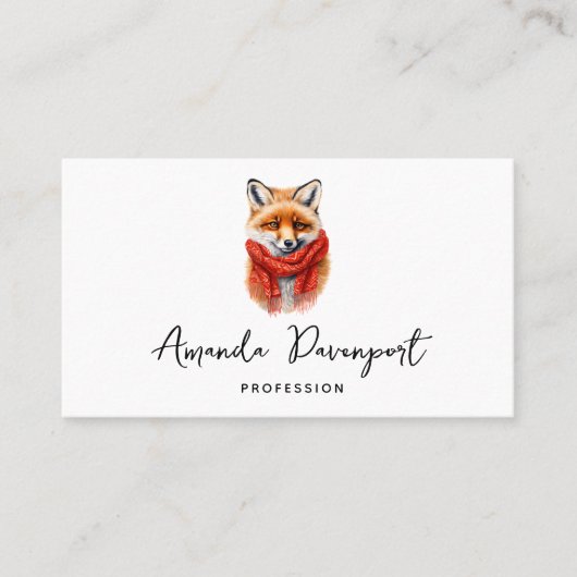 Cute Fox in a Red Scarf Autumn Image Visitenkarte (Vorderseite)