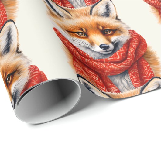 Cute Fox in a Red Scarf Autumn Pattern Geschenkpapier (Rolleneckpunkt)