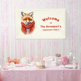 Cute Fox in a Red Scarf Autumn Xmas Party Welcome Banner