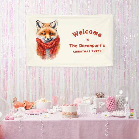 Cute Fox in a Red Scarf Autumn Xmas Party Welcome Banner (Party)