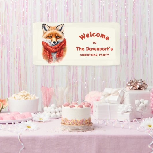 Cute Fox in a Red Scarf Autumn Xmas Party Welcome Banner (Party)