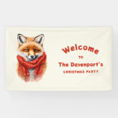 Cute Fox in a Red Scarf Autumn Xmas Party Welcome Banner (Horizontal)