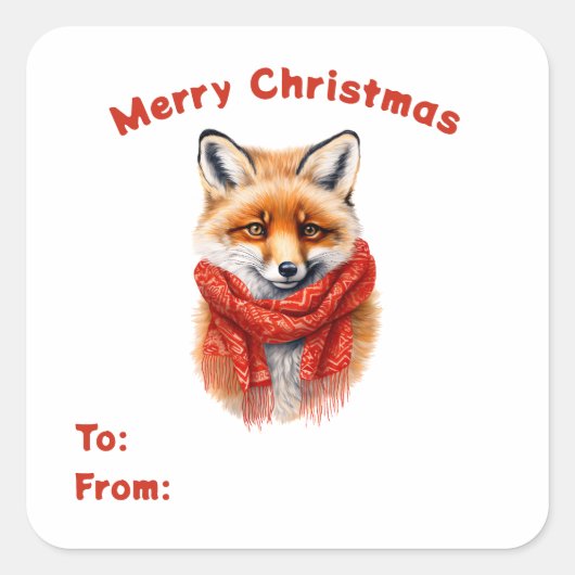 Cute Fox in a Red Scarf To & From Gift Quadratischer Aufkleber (Vorderseite)