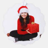 Cute Fox in Winter Woodland Merry and Bright Photo Ornament Karte (Rückseite)