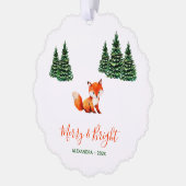 Cute Fox in Winter Woodland Merry and Bright Photo Ornament Karte (Links)
