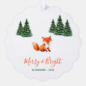 Cute Fox in Winter Woodland Merry and Bright Photo Ornament Karte (Vorderseite)
