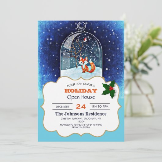 Cute fox inside a snow globe einladung (Stehend Vorderseite)