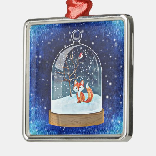 Cute fox inside a snow globe ornament aus metall (Links)