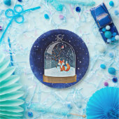 Cute fox inside a snow globe pappteller (Party)