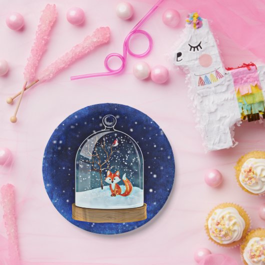 Cute fox inside a snow globe pappteller (Party)