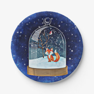 Cute fox inside a snow globe pappteller